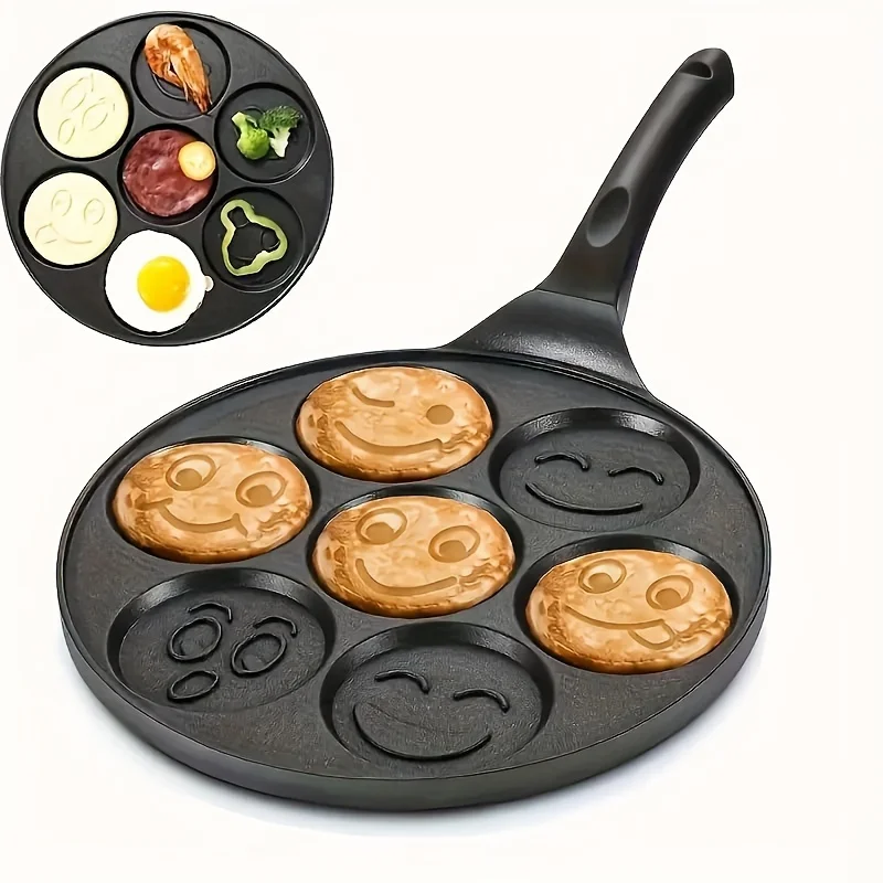 

7-Hole Pancake Pan, Non Stick Mini Crepe Pan with Removable Handle Breakfast Pancake Maker, Pancake Mold, Oven & Dishwasher Safe