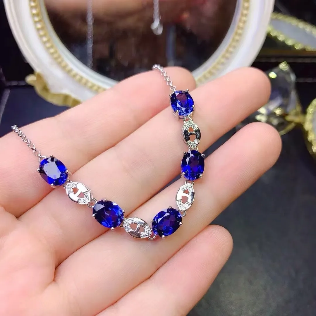 KJJEAXCMY Fine Jewelry Natural Sapphire Women's Bracelet S925 Pure Silver Exquisite Inlaid High Clarity Gems Support Testing