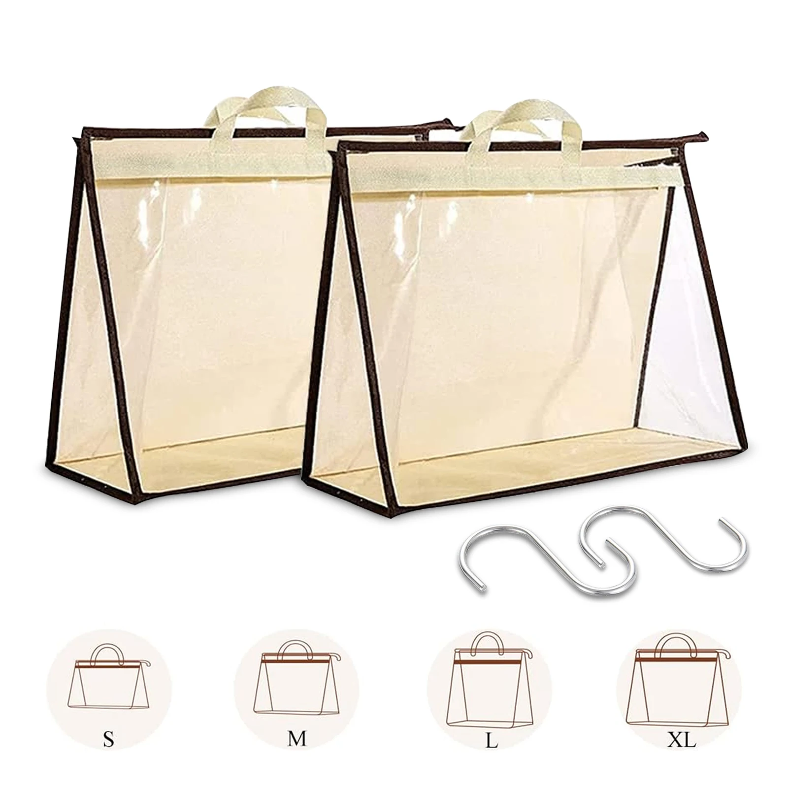 

2Pcs Clear Handbag Storage Bags,Transparent Anti-Dust Covers with Zipper & Hooks,Space-Saving Storage for Handbags & Accessories