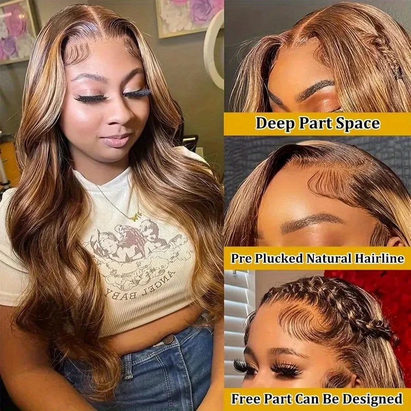 Perruque Lace Front Wig Body Wave Brésilienne Naturelle, Cheveux à Reflets, 13x4, 13x6, HD, 613 de Couleur, 30 Pouces, pour Femme Africaine