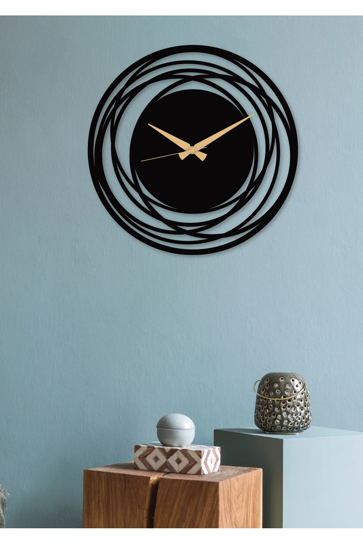 Modern Circle Metal Gold Wall Clock Black Gift Clock Home Office Clock 1.5 mm Thickness 50x50 Cm Home Office Clock Gift Clock