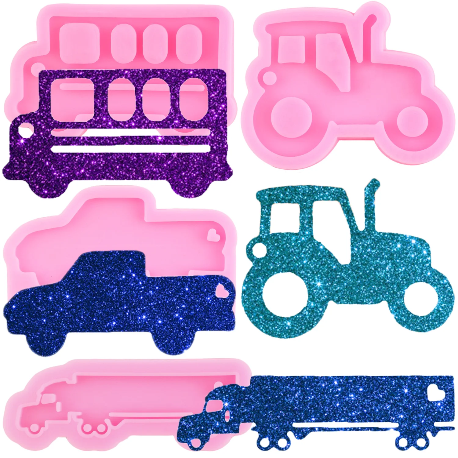 DIY Bus Tractor Silicone Keychain Mold Truck Van Pendant Resin Clay Molds Decoration Jewelry Epoxy Casting Making Moulds