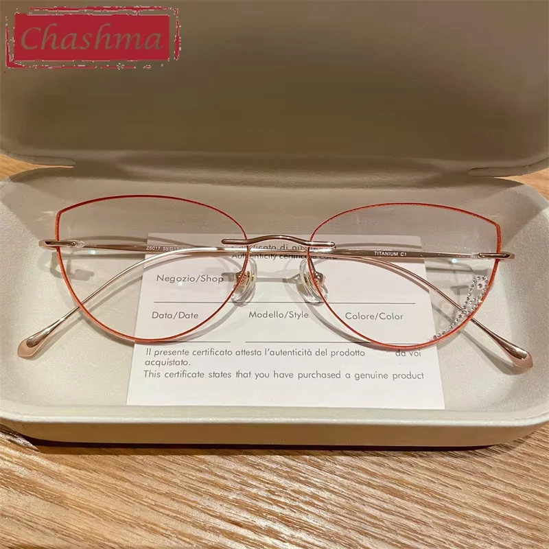 

Chashma Fashion Cat Eye Rimless Frame Trend Eyeglasses Titanium Lady Elegant Glasses Anti Reflective Spectacles for Women