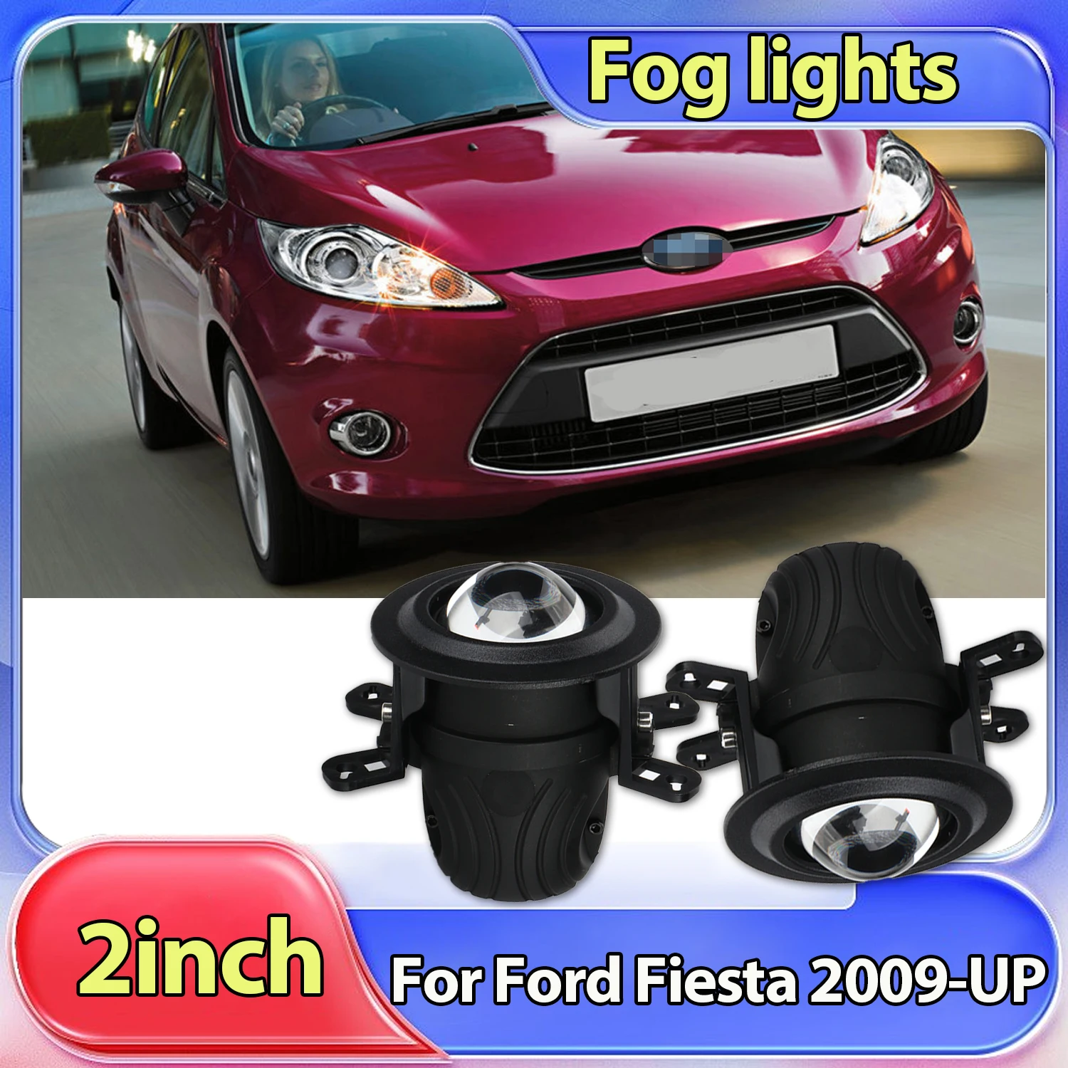 2inch Car Projector Lens Fog Light CSP Chip Yellow White Light Fog Light 12V Waterproof Bi Led For Ford Fiesta 2009-up