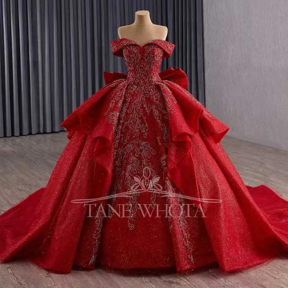 

Vestidos De 15 Quinceañera Lace-Up Back Rhinestone Beading Ball Gown Red Quinceanera Dresses With Bow