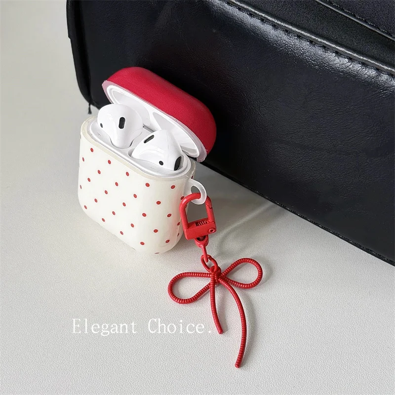 

Cute Korean polka dot red bow pendant earphone cover AirPods 4 3 21 1 Earphone cover AirPods Pro 2 shock-proof silicone