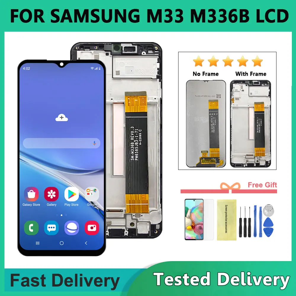 6.6\'\' Display For Samsung M33 5G M336 M336B LCD Display Touch Screen Digitizer Assembly For Samsung M33 M336BU Screen With Frame