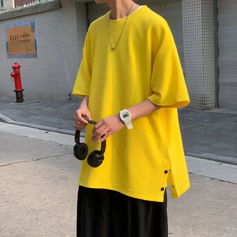 Plus Size 5XL-M Męska koszulka z rozcięciem z boku Jednokolorowa koszulka Mężczyźni Kobiety Przypadkowy O-neck Podstawowy Tshirt Męskie topy oversize 4 kolory — zdjęcie 2