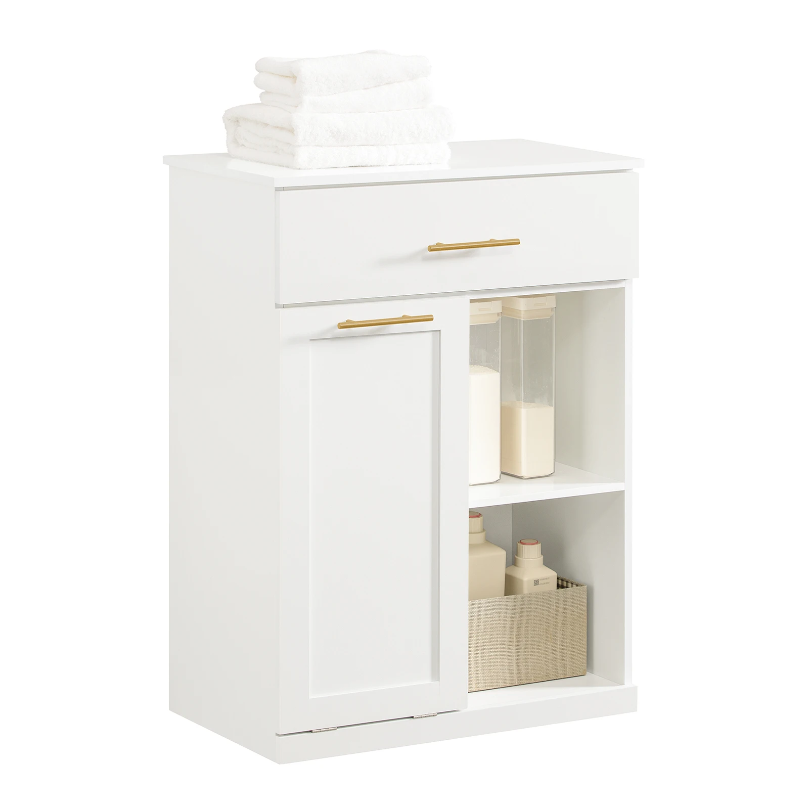SoBuy BZR66-W armoire à linge avec armoire de salle de bain pliable commode sac à linge avec 2 tiroirs et 2 compartiments sacs à linge