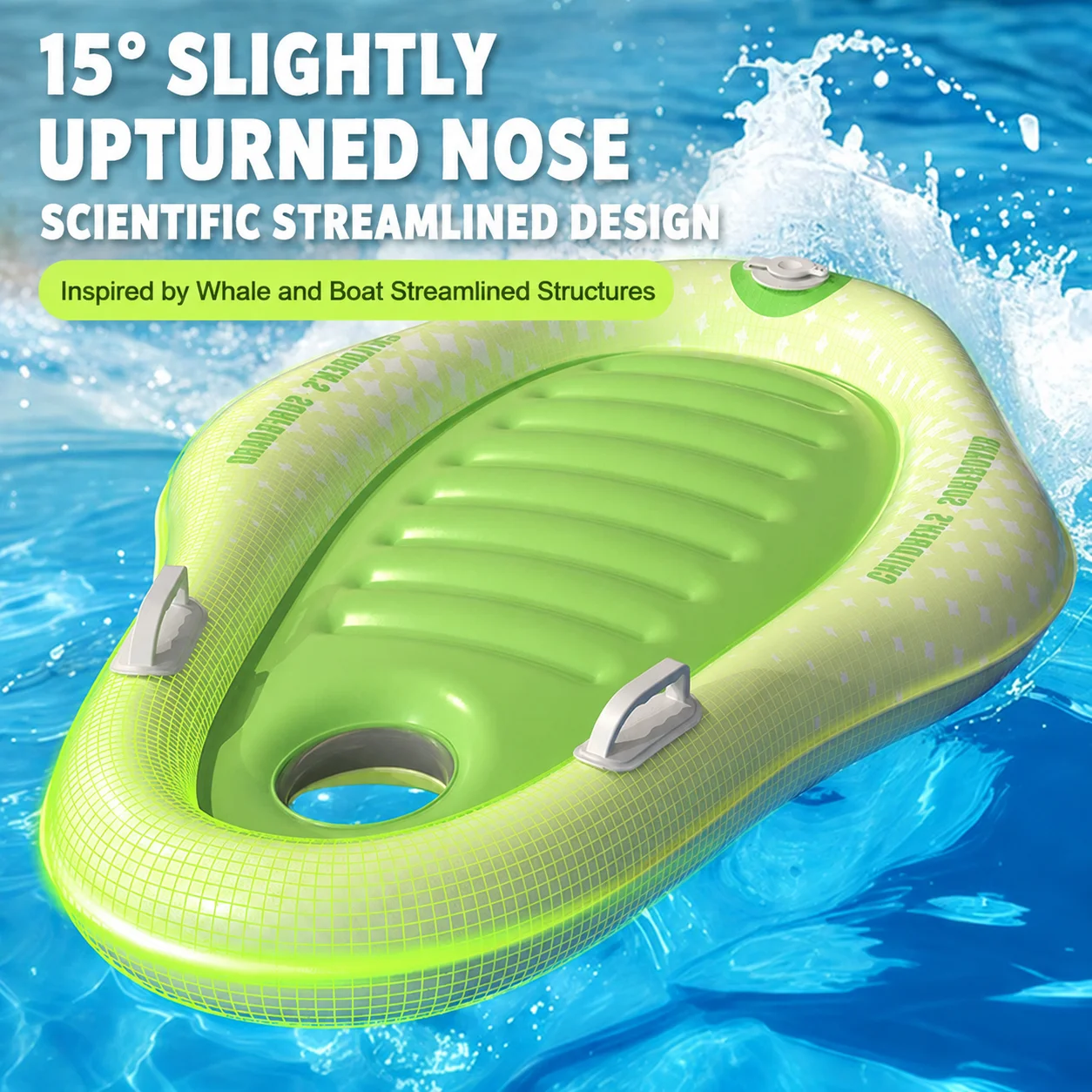 Penguin Inflatable Surfboard Float with Dual Handles, Press-to-Inflate Water Board for Pool Beach Summer Fun view 3
