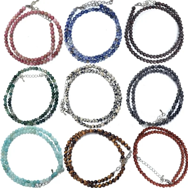 Naszyjnik z naturalnych koralików 4mm z tygrysim okiem, sodalitem, amazonitem i labradorytem, różne kolory, prezenty dla dziewczyn, modna bransoletka, choker. — 2