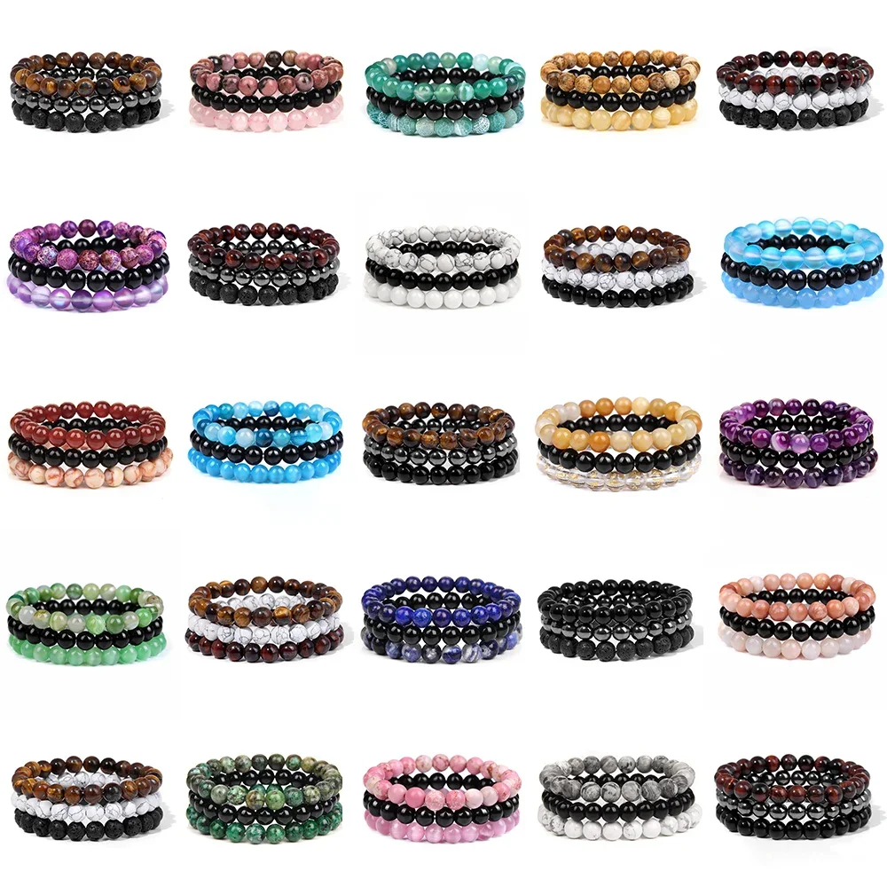 3 Teile/satz Healing Stein Armband Set 8MM Perlen Stretch-Armbänder Für Frauen Männer Tiger Auge