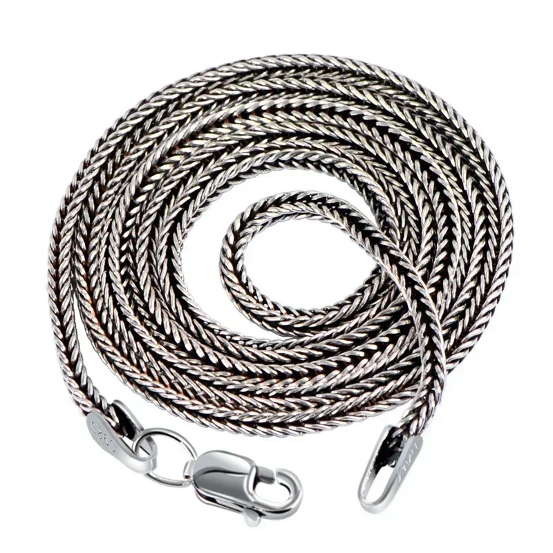 Echte reine 925er Sterlingsilber-Halskette für Damen und Herren, Vintage-Fuchsschwanz, 1,6 mm,
