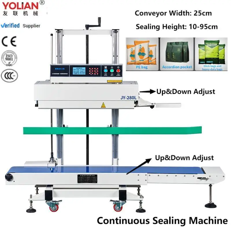 Continuous Band Sealing Machine Automatic Vertical Sealer Heat Sealing Machine For Plastic Bag &Film Seal Packing Machine