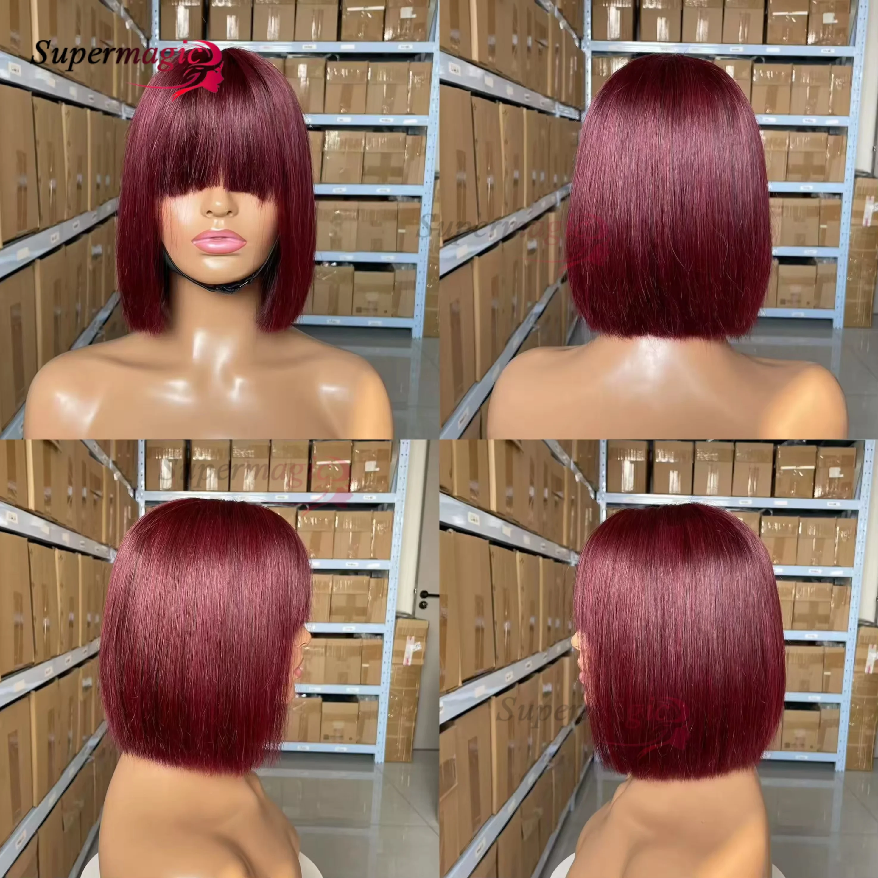 من السهل وضع والذهاب بوب شعر مستعار قصير مستقيم شعر الإنسان بوب الباروكات مع الانفجارات البرازيلي ريمي شعر مستعار للنساء براون جزء سهل الدانتيل بوب شعر مستعار