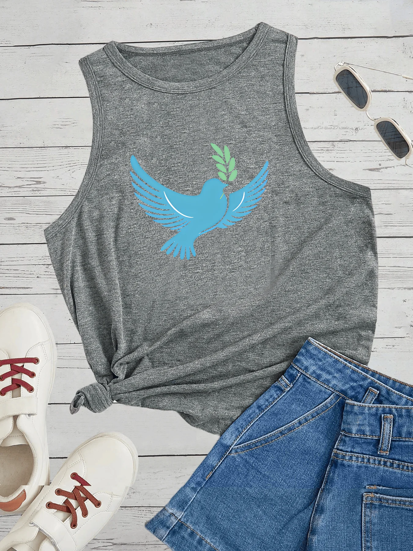 Peace Pigeon  Free To Fly Women's Safety Tank Top Loose O Neck Sleeveless Casual Tank Top Women's Clothing