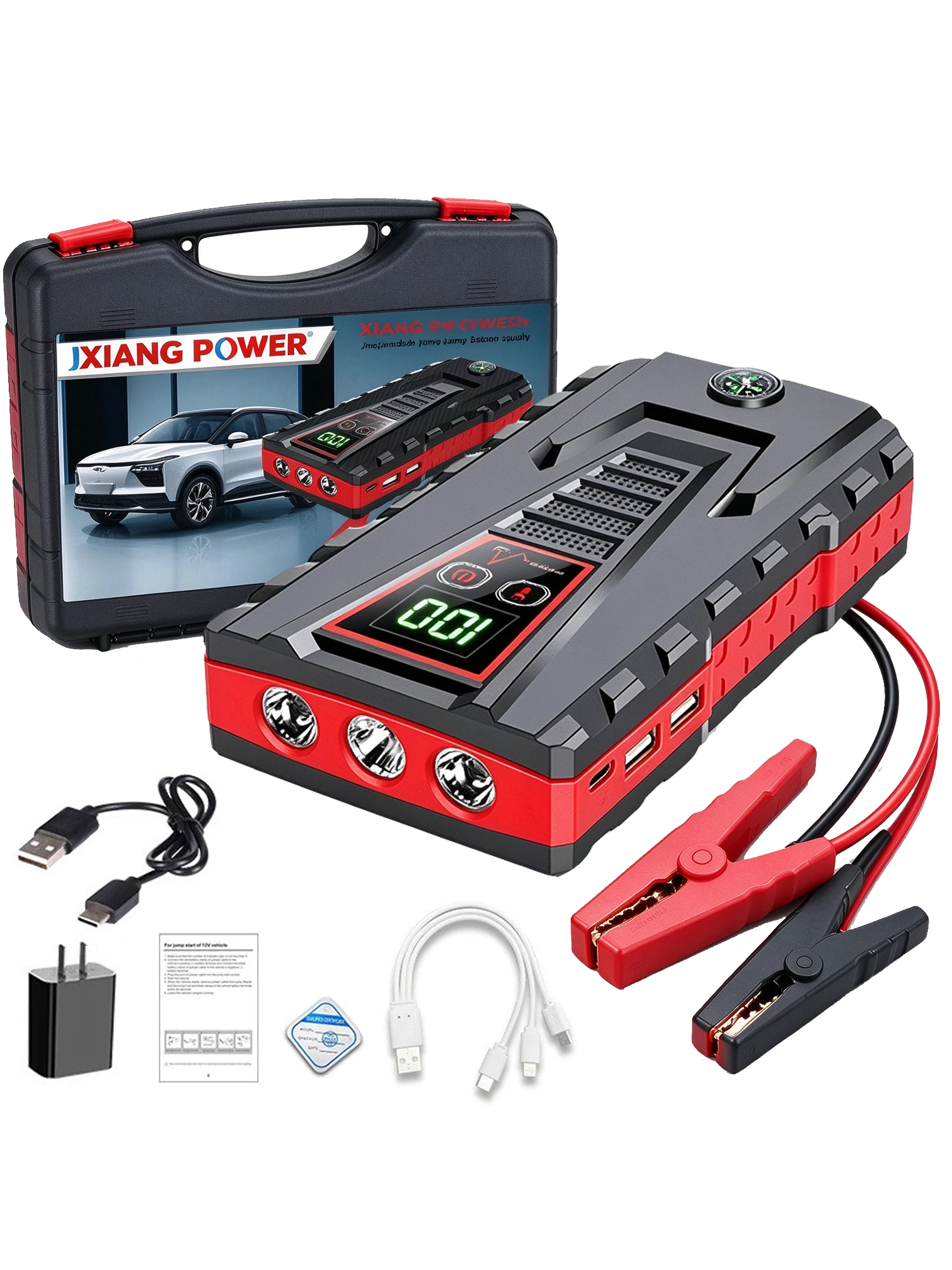 Przenośny akumulator startowy 12V 2500A o pojemności 6000 mAh, automatyczny wzmacniacz awaryjny do pojazdów z silnikiem Diesla. — 2