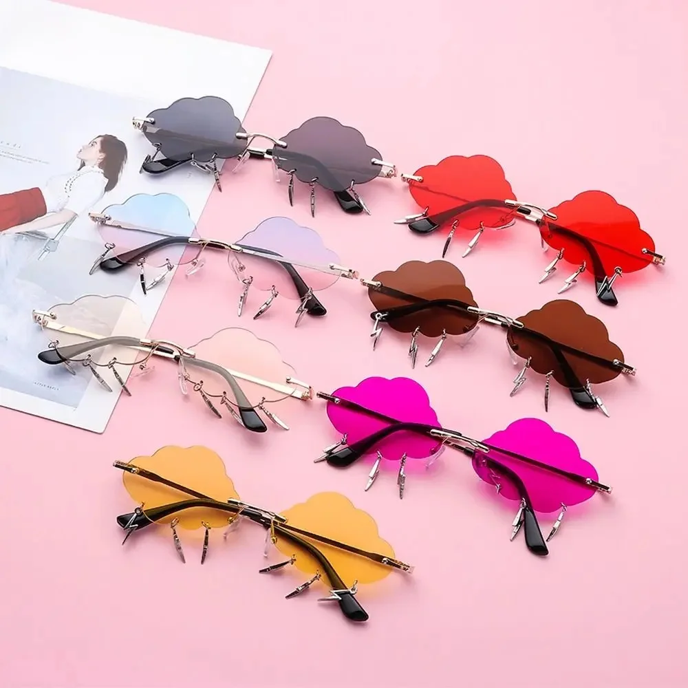 AliExpress NONE Funny Clouds Lightning Sunglasses Rimless Sunglasses Party Disco Colorful Glasses 90s Sun Glasses Shades