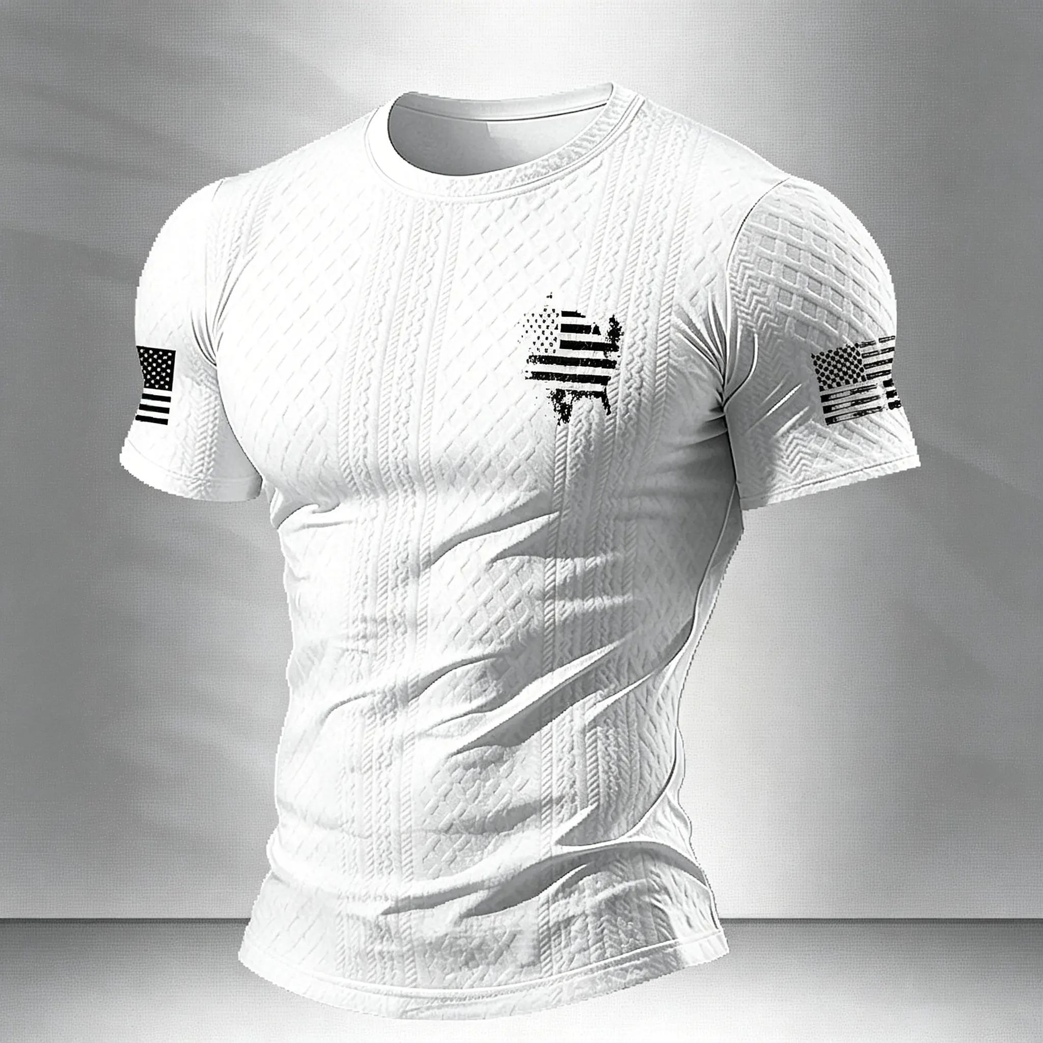Herren Kompressions-T-Shirt mit Strukturierter Amerikanischer Flaggenkarte, Schnelltrocknend Kurzarm Taktisches Fitness-Sport-Unterhemd – Detail 5