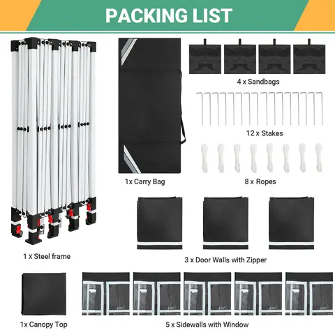 10x30ft Pop Up-tält med 8 sidoväggar, tält för fest, vattentätt campingtak, bärbart lusthus för trädgården 8 best sales uppfällbart tält med kapell - №8