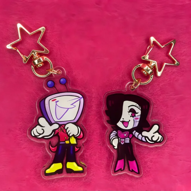 Undertale-inspirierte Chibi Mettaton und Tenna Acryl-Schlüsselanhänger, Niedlicher Taschenanhänger, Geschenk für Fans