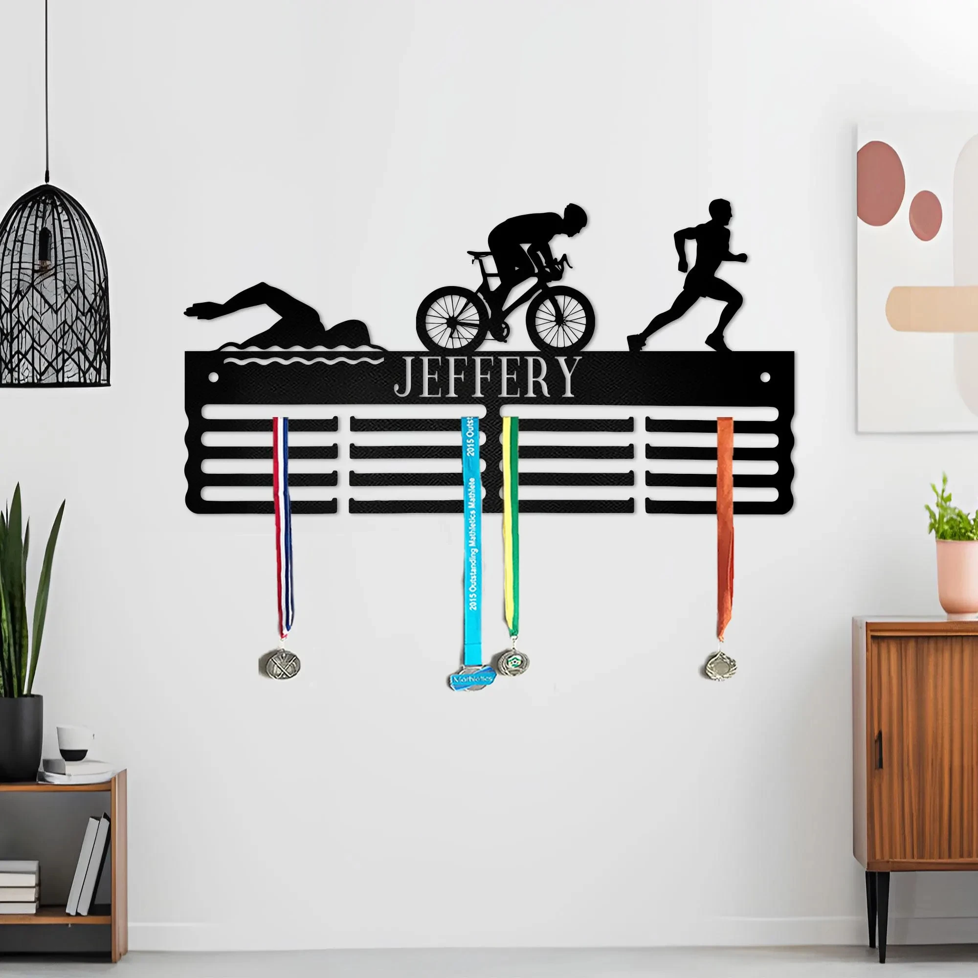 Custom Name Medal Hanger: Carbon Steel 16-Rung Medal Display