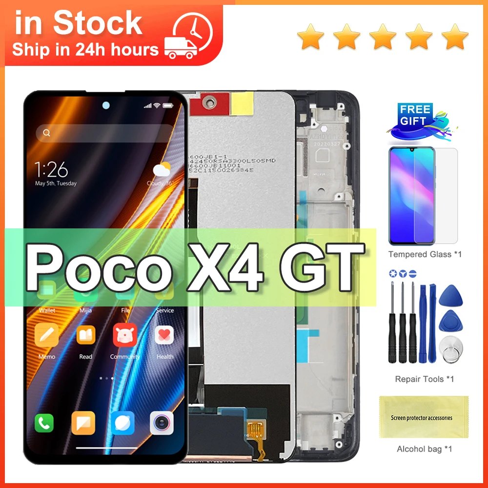 6.6\'\' For Xiaomi POCO X4 GT 22041216G LCD Display Touch Screen Digitizer Replacement For Xiaomi Poco X4GT Display With Frame