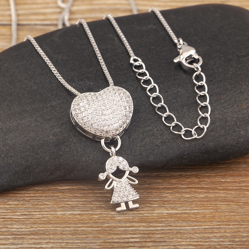 Nidin New Design Luxury Copper Inlaid Shiny Zircon Boys and Girls Charm Pendant Necklace For Women Fashion Female Jewelry Gifts