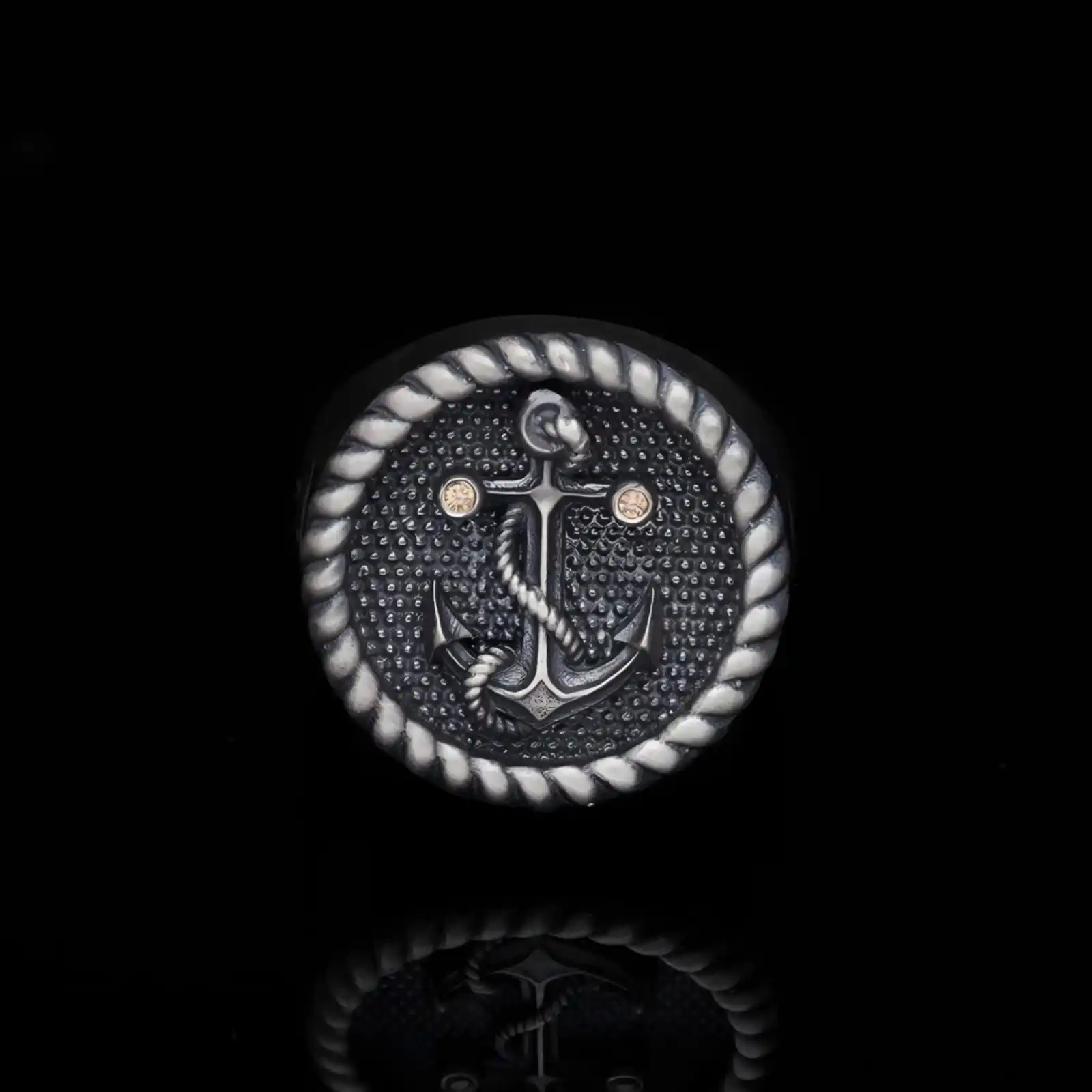 

Sea Captain's Zircon Anchor Ring - 925 Sterling Silver Retirement Gift - Handmade Jewelry Ring - Gift for Men