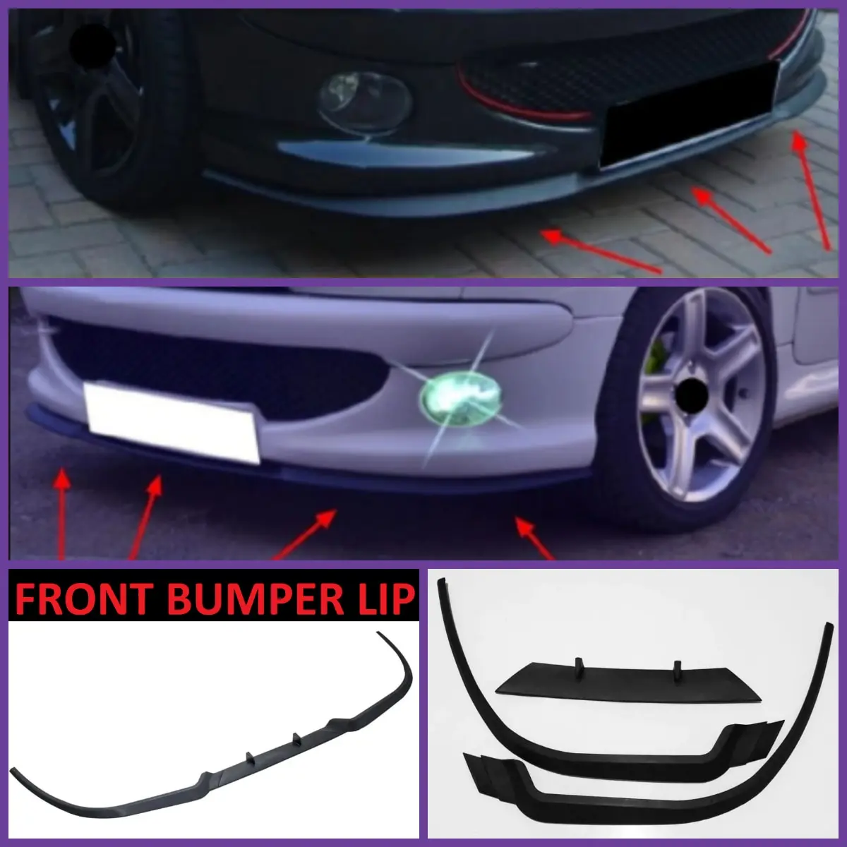 

For Peugeot 206 CUPRA R FRONT SPOILER BUMPER LIP Euro Spoiler Lip Universal 3 pcs Body Kit Splitter Car Accessories Protector