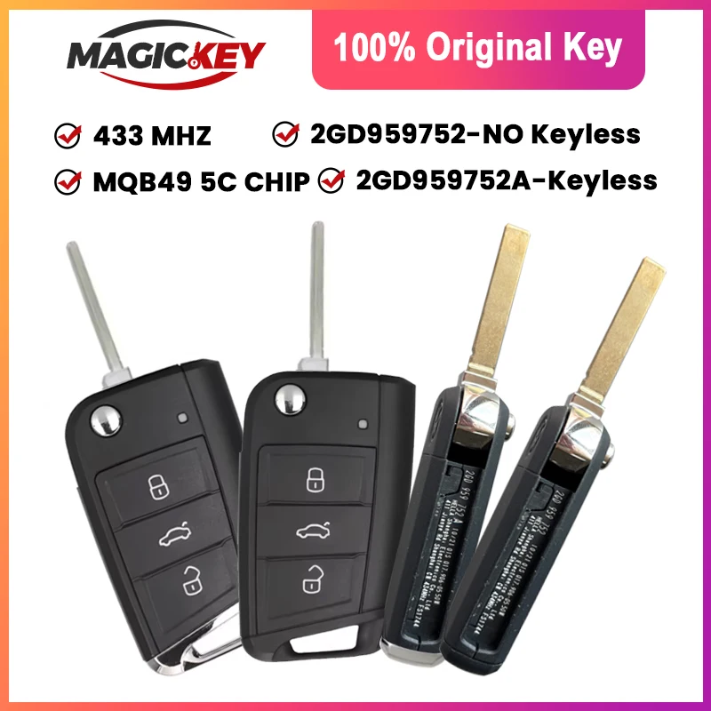 

MAGICKEY OEM Remote Key Fob for VW T Cross Polo 2019+ Skoda Golf Seat 2G6 959 752 D / 2G6 959 752 / 2GD 959 752 A MQB49 / 5C 3B