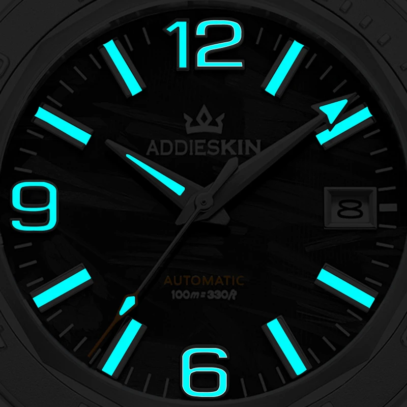 ADDIESKIN K007 Men's Automatic Watch Carbon Fiber Dial 100m Waterproof BGW9 Super Luminous Miyota 9015 Outdoor Sport Diver Watch