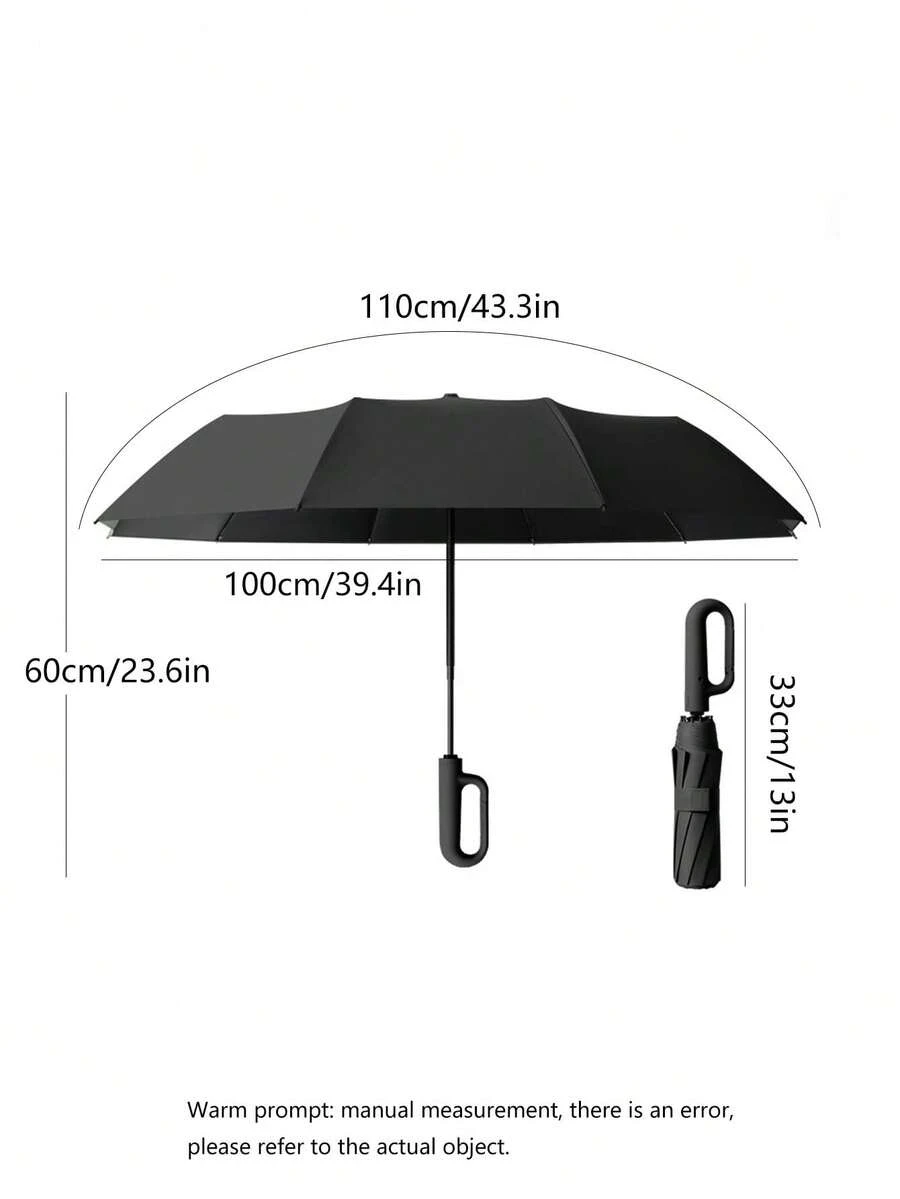 1pc Buckle Folding Umbrella, Fully Automatic Reverse Umbrella With Ring Handle, 8 Ribs, Extra Large & Thick, Dual-Use For Sun And Rain, High-Density Pongee Fabric, Lotus Leaf Water Repellent, Hiking Umbrella,  sh25060255156535582