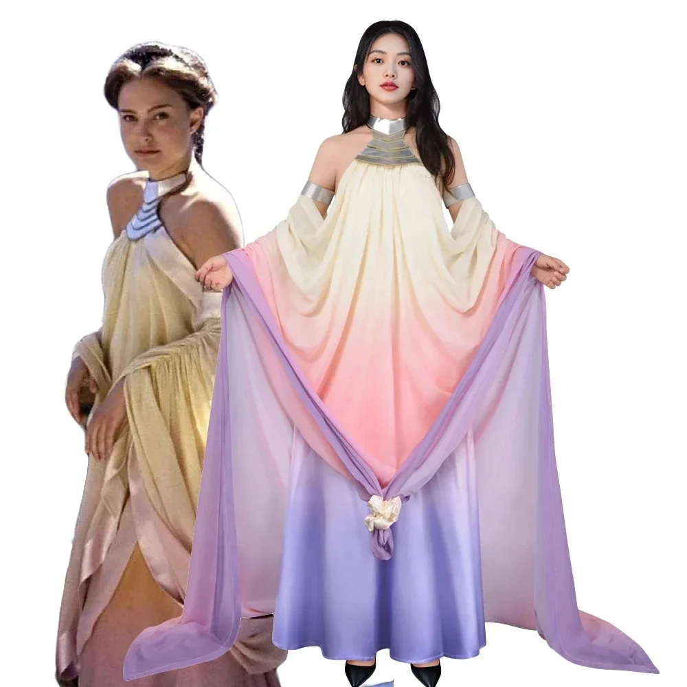 Padme Cosplay Amidala Jurk Kostuum Klassieke Koningin Lange Elegante Backless Rok Vrouwen Uniform Outfits Halloween Carnaval Party - afbeelding 2