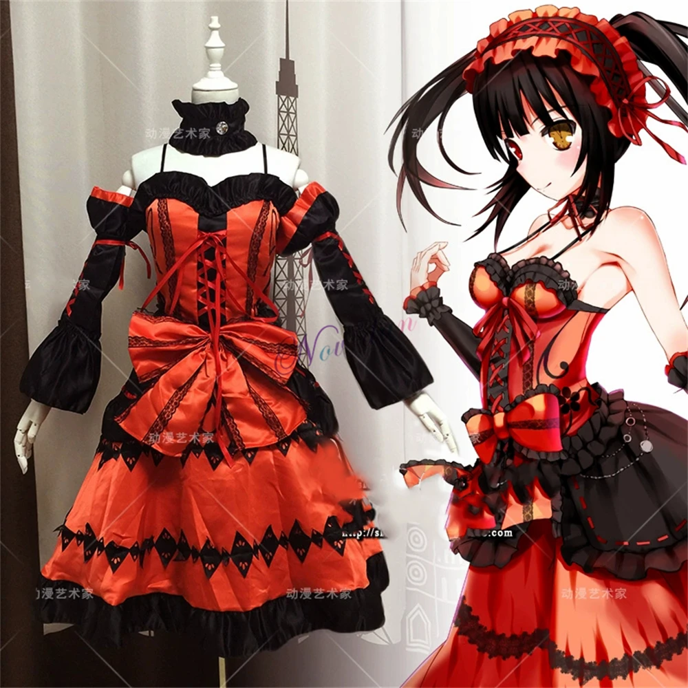 Tokisaki Kurumi Cosplay Costume pour femme, robe de princesse Lolita, tenue de fête d'Halloween, perruque de cauchemar, Barrage gothique, Anime Drapide A LIVE