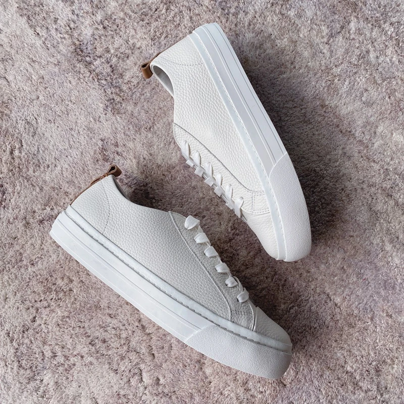 Maxdutti Women Shoes Sneakers Summer Casual Shoes Women England Simple White Cowhide Genuine Leather White Women Shoes Woman