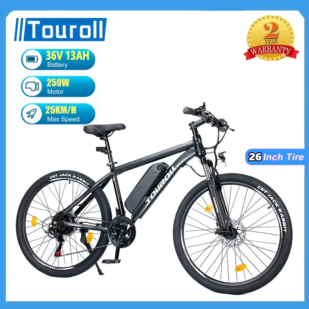 Touroll 26 "vélo électrique adulte 250W moteur 13Ah batterie Li-ion amovible 21 vitesses vtt vélo électrique VTT