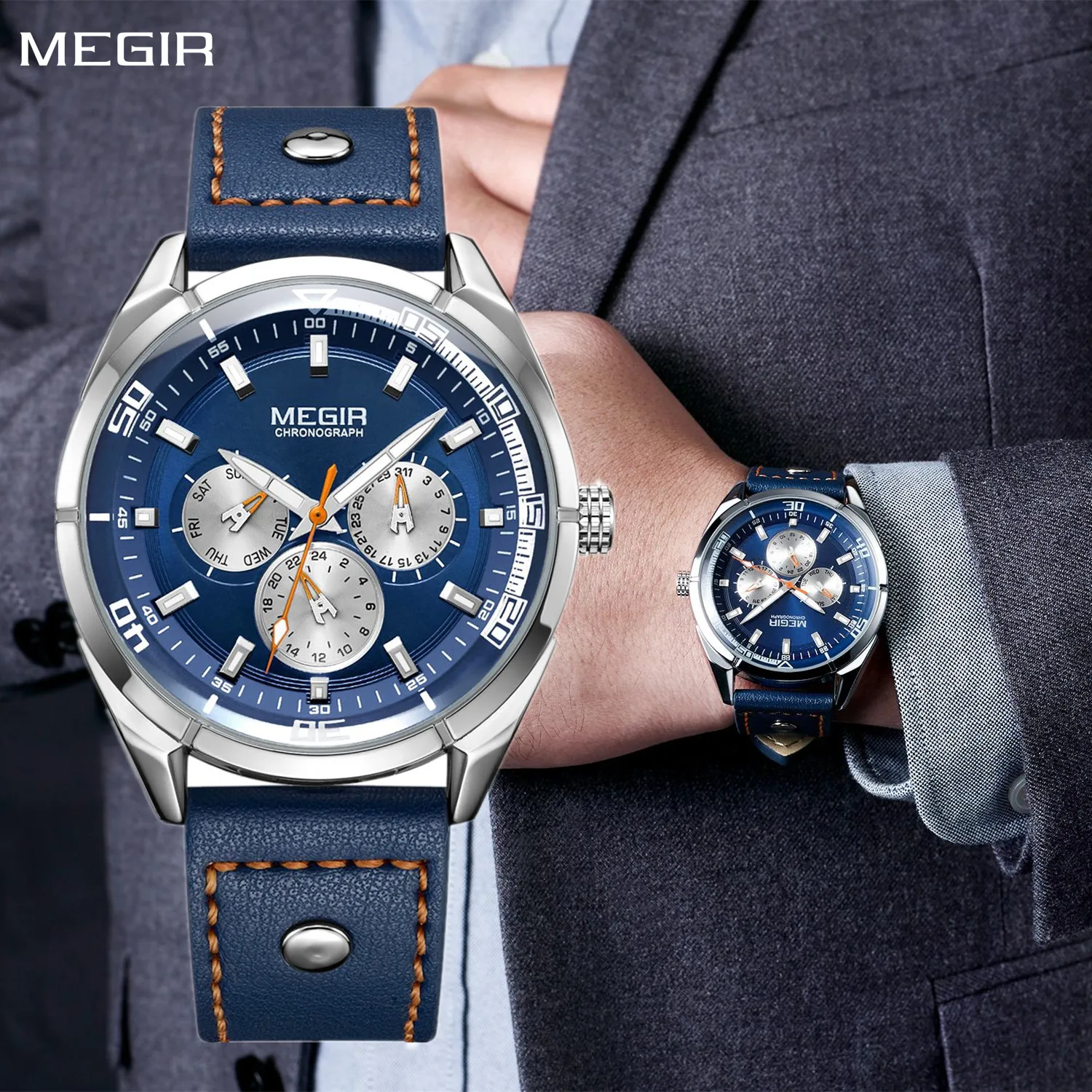 

MEGIR Brand Quartz Men Watch Relogio Masculino Leather Strap Military Business Wrist Watches Men Clock Hour Time Man Chronograph