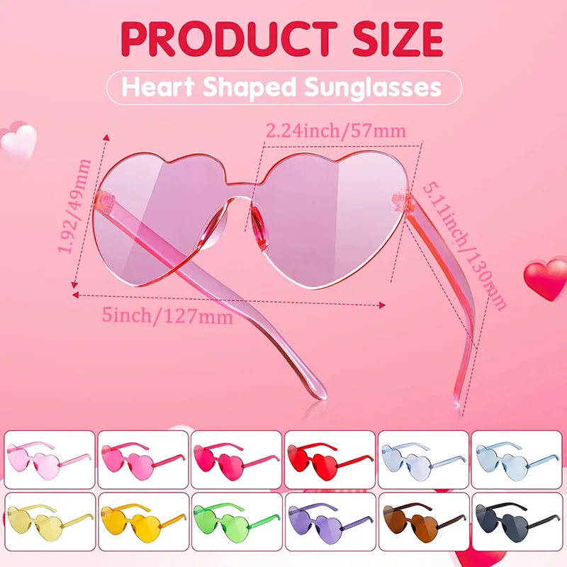12-100Pcs Heart Shaped Sunglasses for Classroom Exchange Gift Classroom Prizes Rimless Heart Shaped Glasses Birthday Party Favor