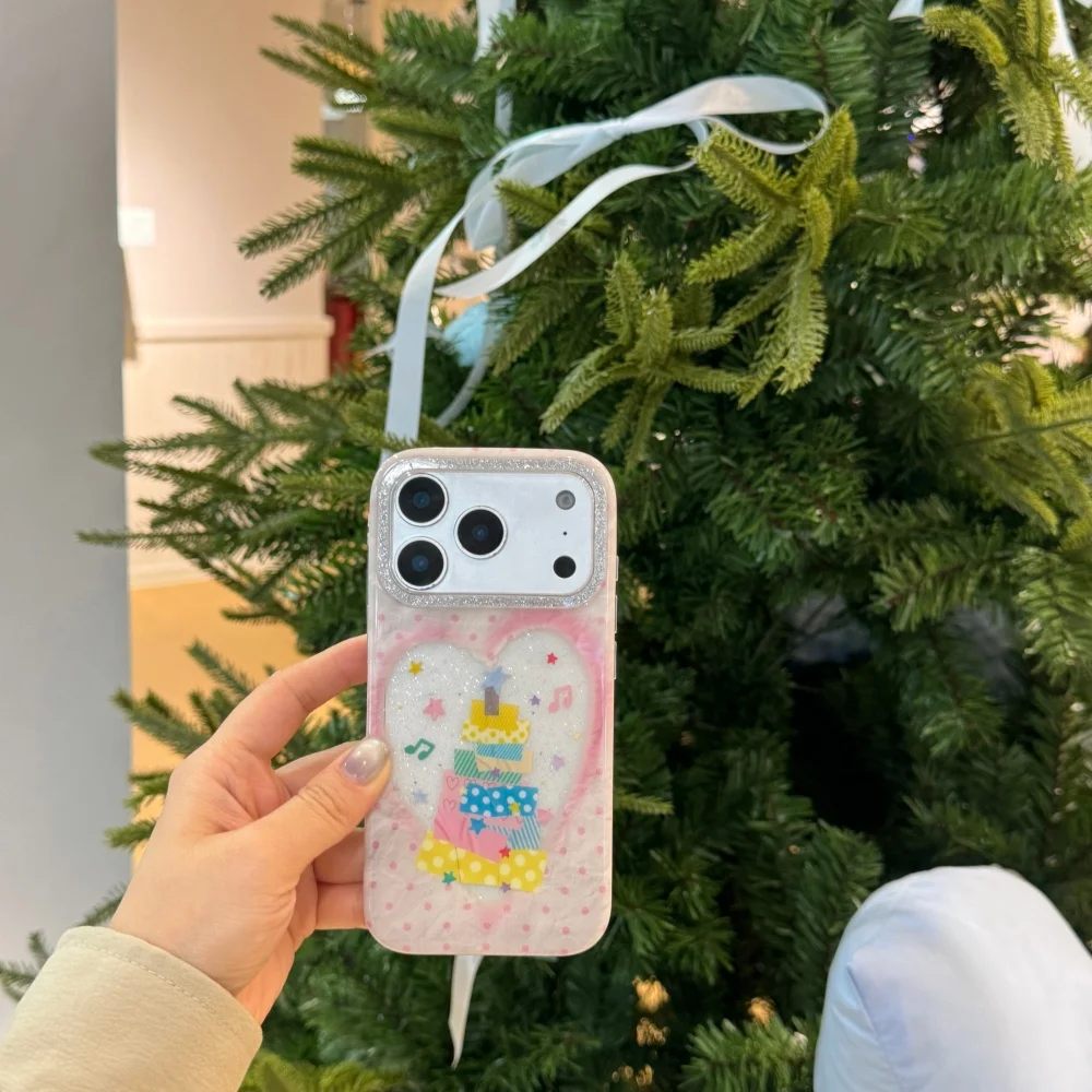 

Pink glitter hollow rectangular cake phone case, suitable for iPhone 14/15/16/17 Pro Max, 17 Pro new shockproof protective case