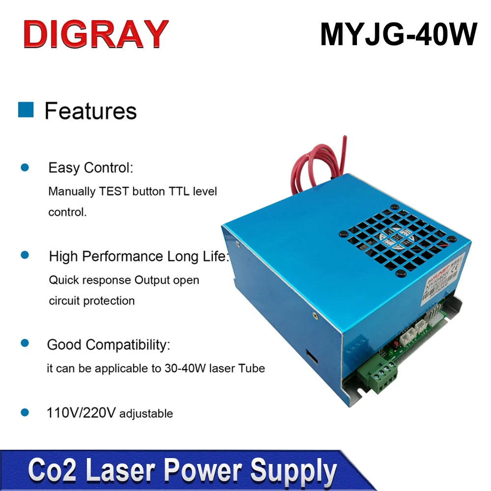 Imagem -02 - Diy-myjg Co2 Laser Power Supply Máquina de Corte Adequado Comprimento Adequado 50x700 mm Tubo Laser 30w 40w 110v 220v K40