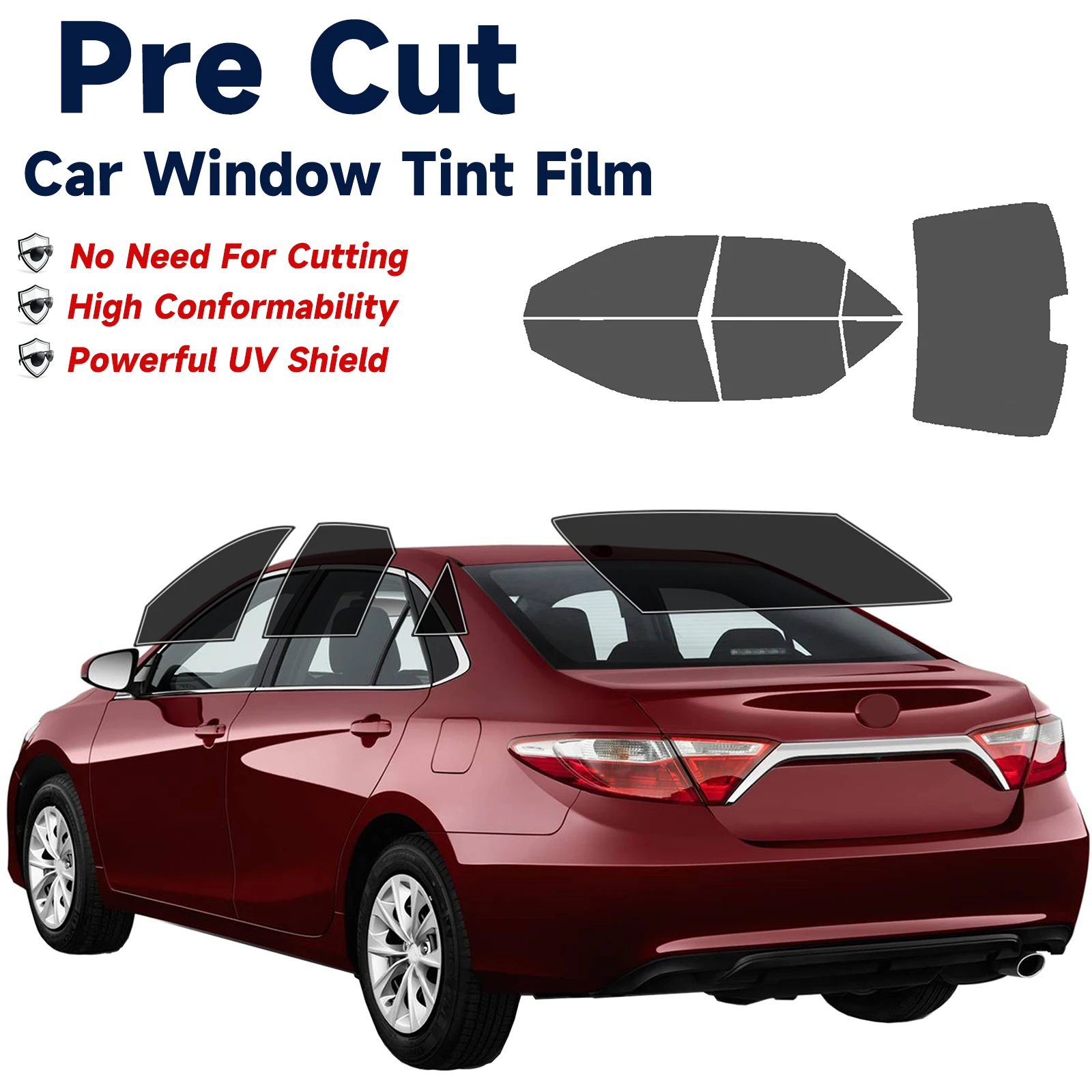 

PreCut Window Tint Car For Toyota Camry 2012-2017 All Sides Sun UV-IR Blocking Heat & Glare 2Ply Window Protector Films Shade