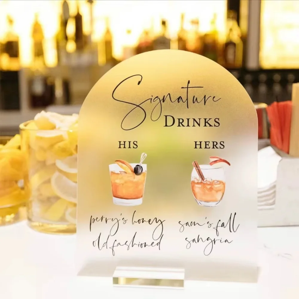 قوس شريط أسود القائمة توقيع الكوكتيلات مخصص شرب تسجيل الاكريليك علامة الزفاف مع حامل واضح كوكتيل بار القائمة علامة التوقيع #3