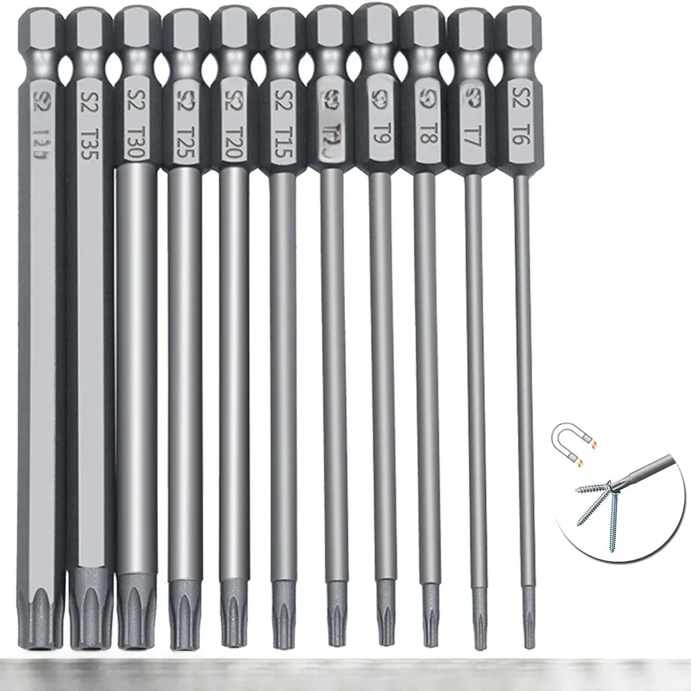 11-delige Torx-beveiligingsbitset S2 staal magnetische beveiligingsschroevendraaierset 50 / 100 mm sterschroevendraaierset voor Shark Vacuum T6-T40 - afbeelding 2