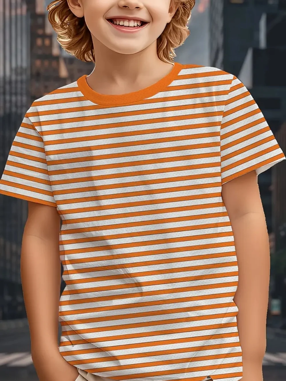 

Children's Clothing Solid Color Stripes 3D Print Casual Vintage Short Sleeved T-Shirt Summer Round Neck T-Shirts for Children