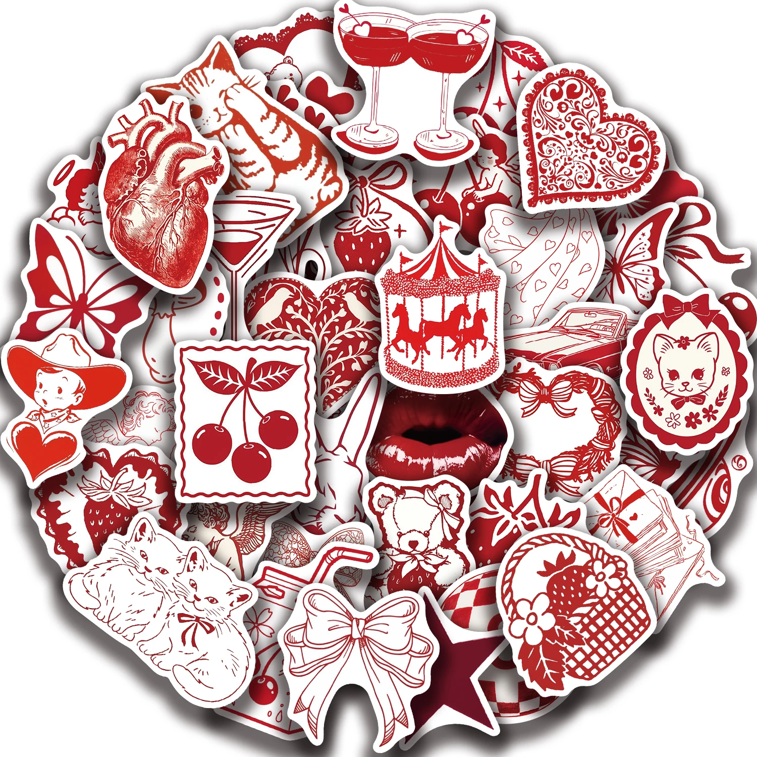 50 stuks rode Valentijnsdagstickers, prachtige en graffitistickers, laptop cartoonstickers, leuke en klassieke cadeaudecoraties