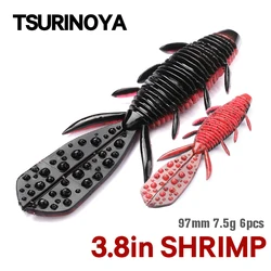 TSURINOYA 9.7cm 7.5g 6pcs Shrimp Soft Fishing Lure NEBULA Add Salt And Shrimp Artificial Sicilion Soft Baits Fishing Rig Tackle