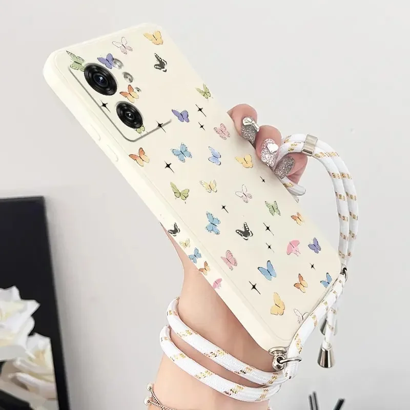 E DGE 40 Mini Butterfly Lanyard Silikonowe etui na telefon do Motorola Moto EDGE 40 50 30 40Neo 50Ultra 50F EDGEPLUS E22 E20 E32 Cover — zdjęcie 2