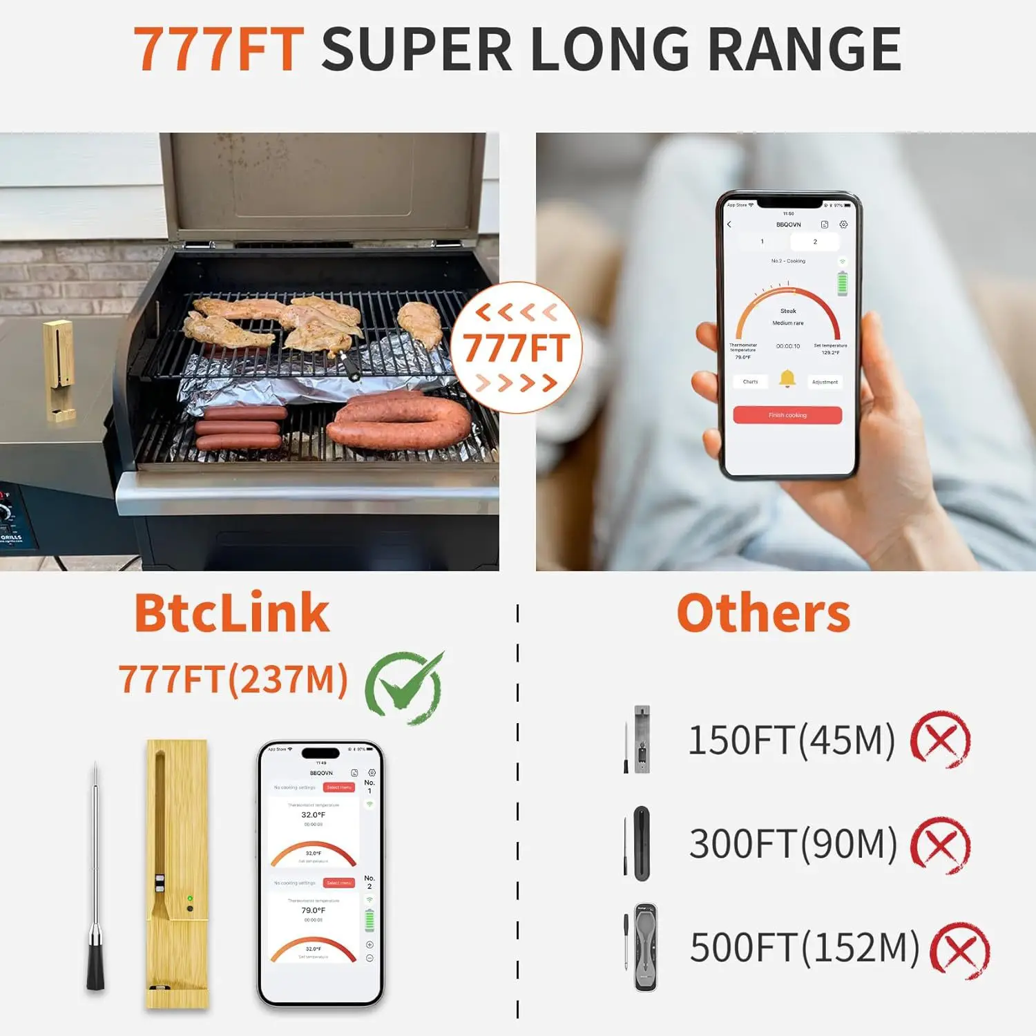 Wireless Meat Thermometer Intelligent 3 Probe Bluetooth Food Barbecue Steak Temperature Meter High-Precision BBQ Accessories