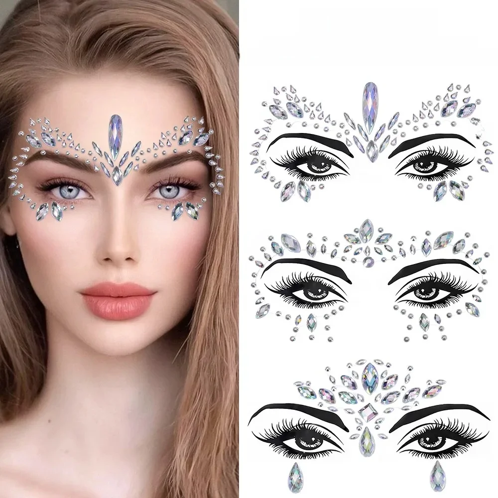 Autocollant de visage en strass 3D, fête de Festival, paillettes, diamant, maquillage, bijoux, tatouage de visage, gemmes en cristal, bijoux, décoration de visage